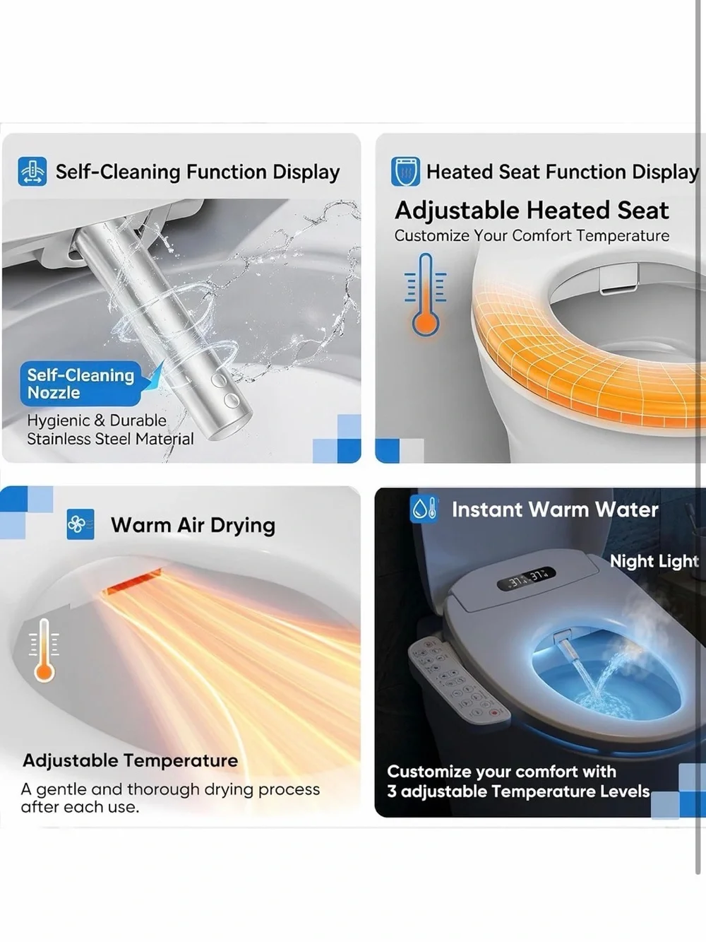 Elongated Electric⚡️Bidet Toilet🚽Seat w Air Dryer & Heated Seat